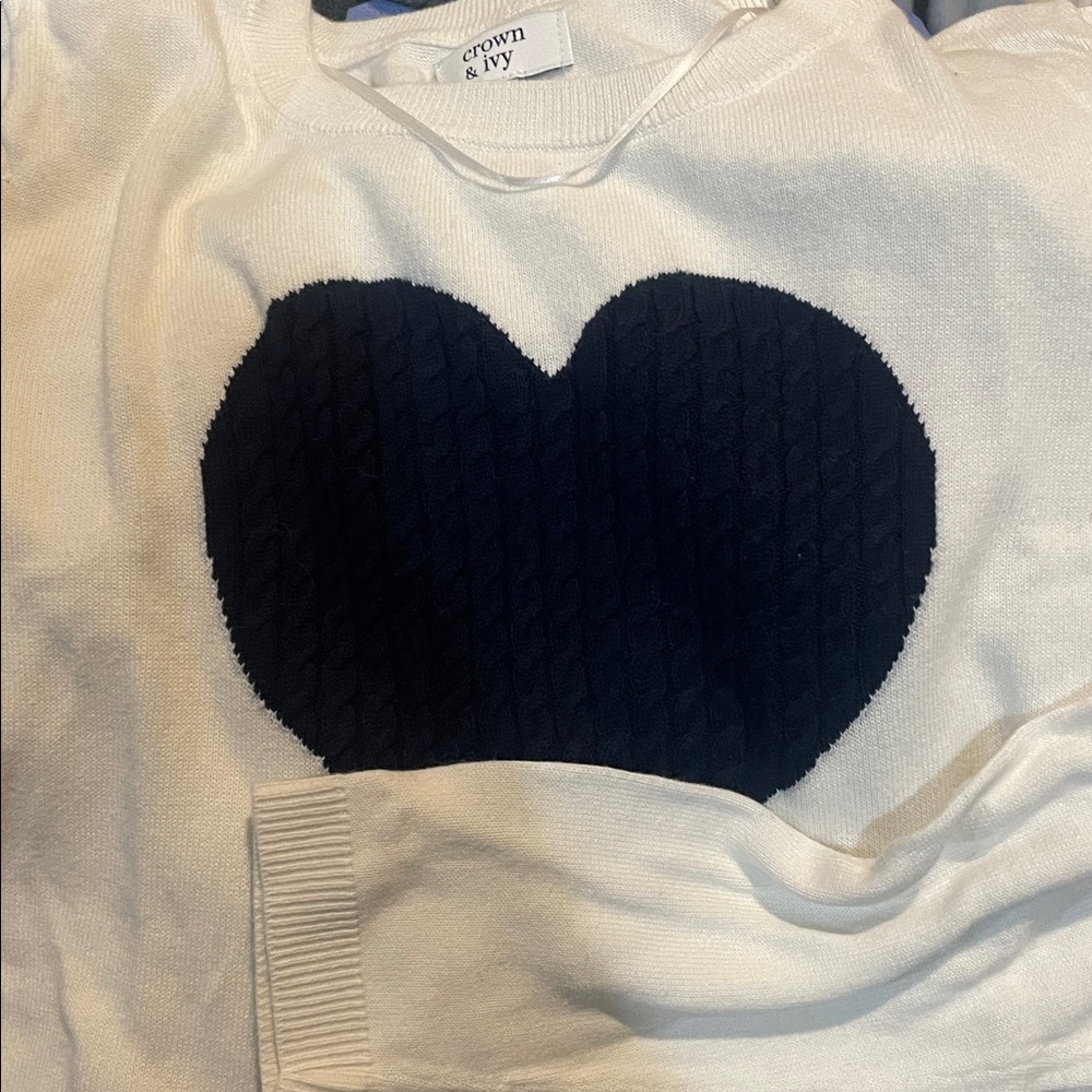 Crown & Ivy Women's Navy Heart Sweater - Picture 7 of 7